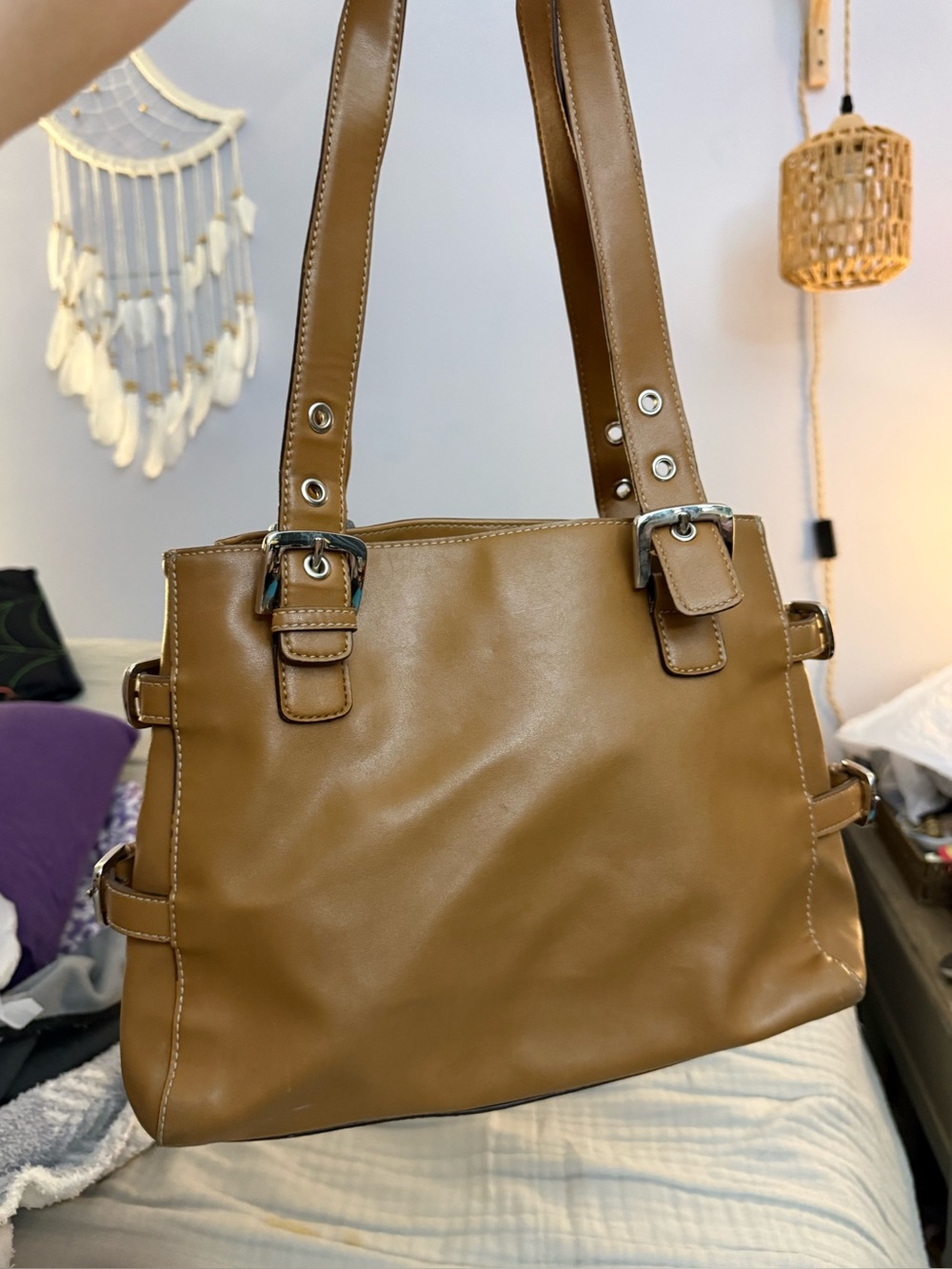 Vintage Nine West Tan Faux Leather Shoulder Bag